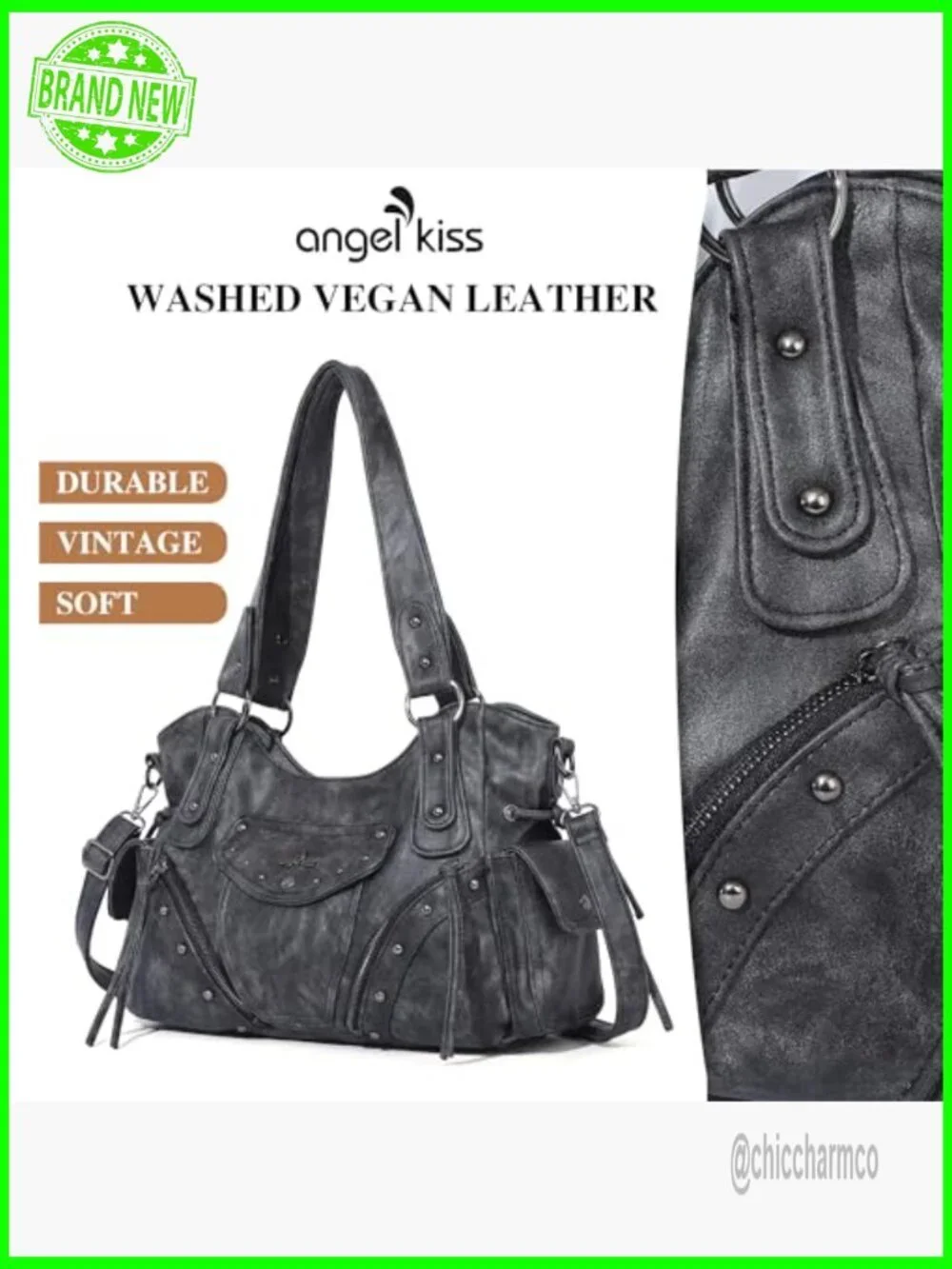 Large Retro Vegan Leather Hobo Bag with Crossbody Strap, Multiple Pockets